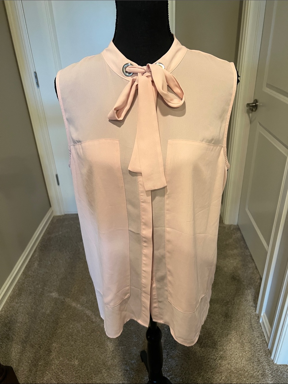 Metaphor Pale Pink Sleeveless Tie-Neck Blouse